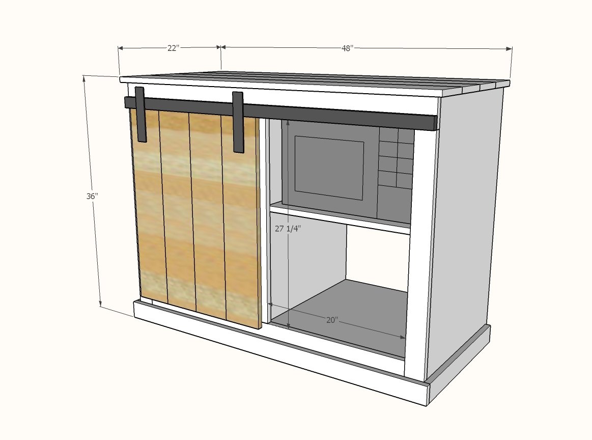 Barn Door Cabinet with Mini Fridge and Microwave dimension diagram 1