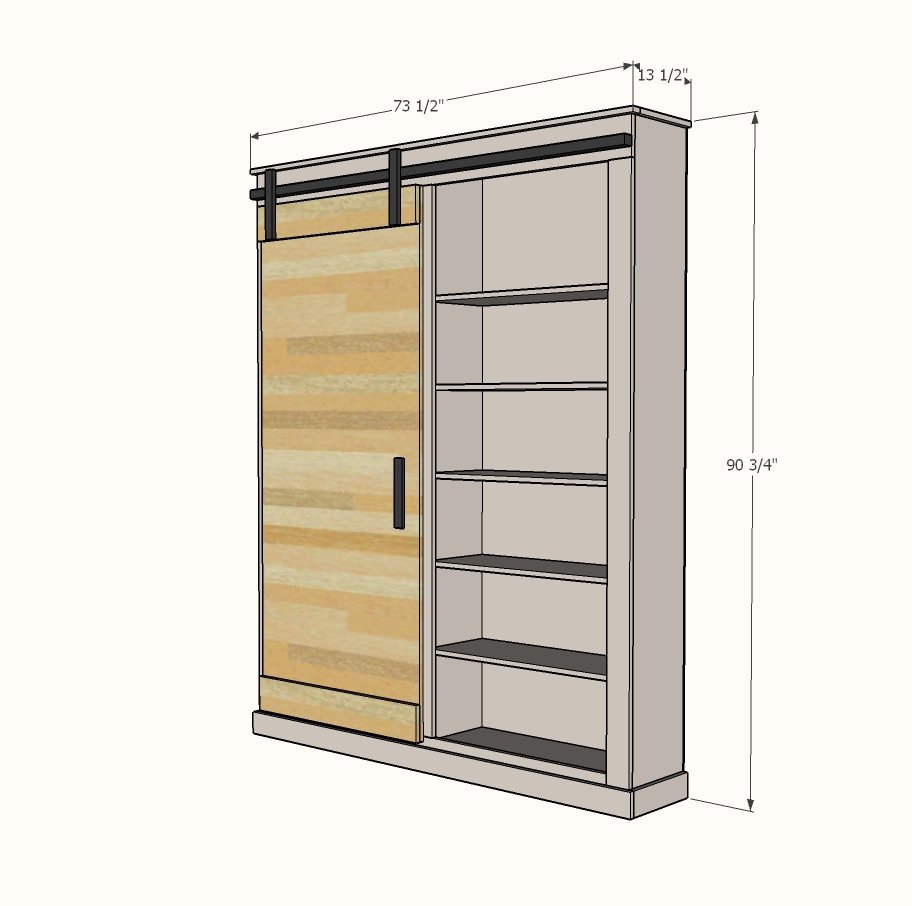 Barn Door Cabinet or Pantry dimension diagram 1