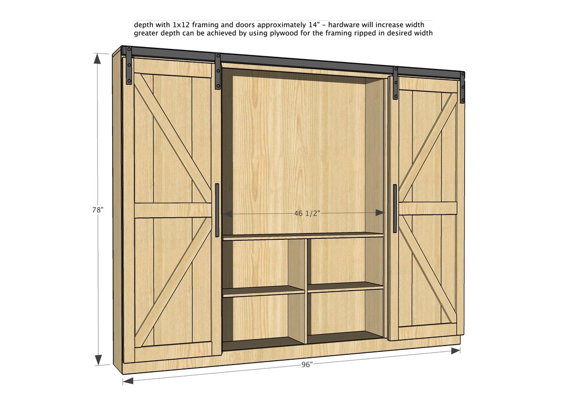Barn Door Entertainment Center dimension diagram 1