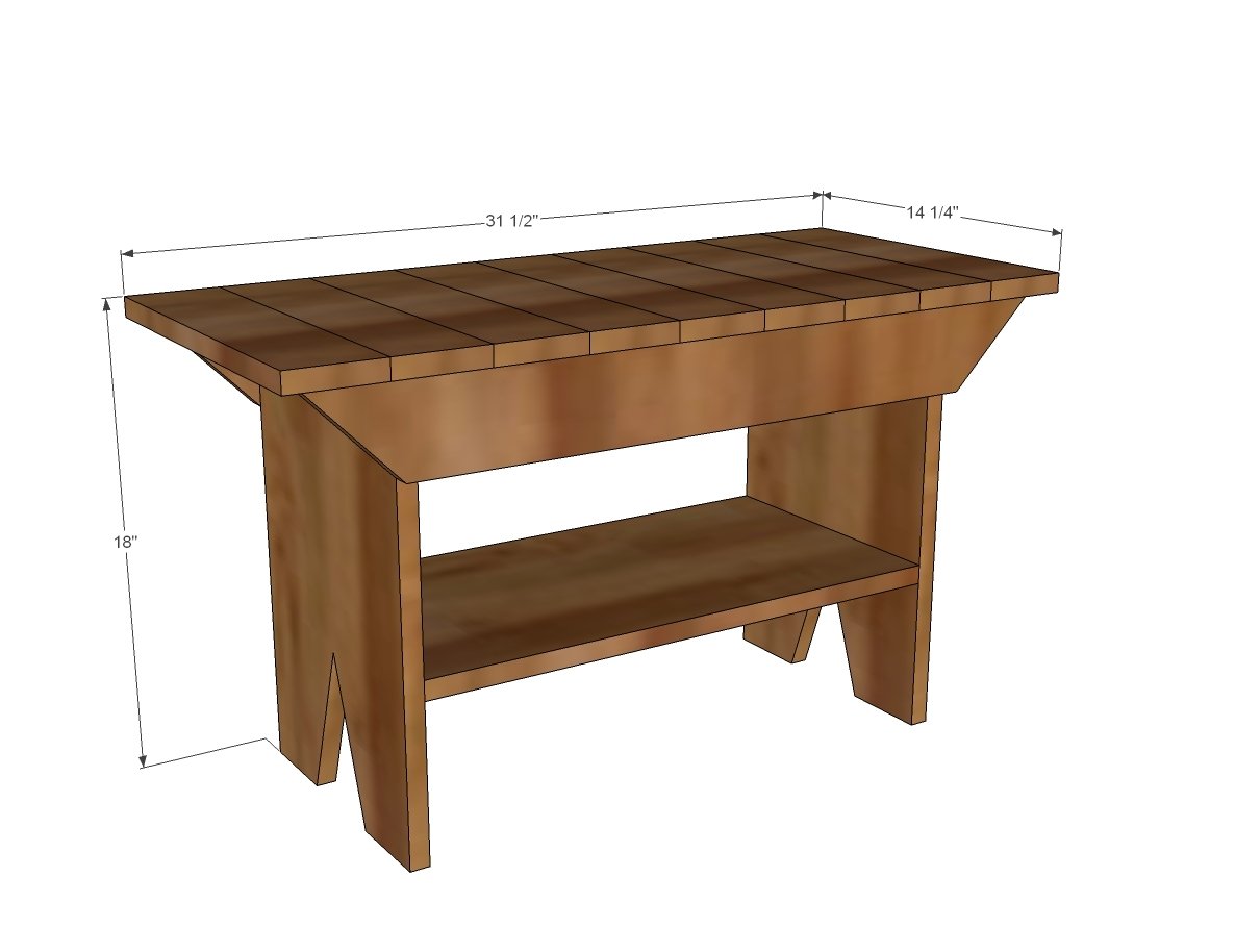 Bench with Shelf and Scrap Wood Top dimension diagram 1