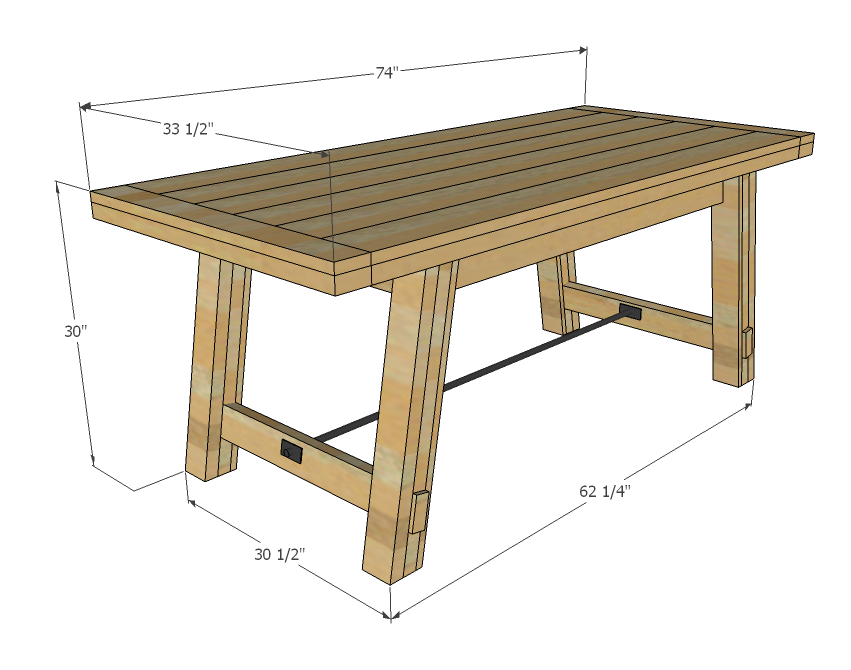 Benchright Industrial Farmhouse Table dimension diagram 1