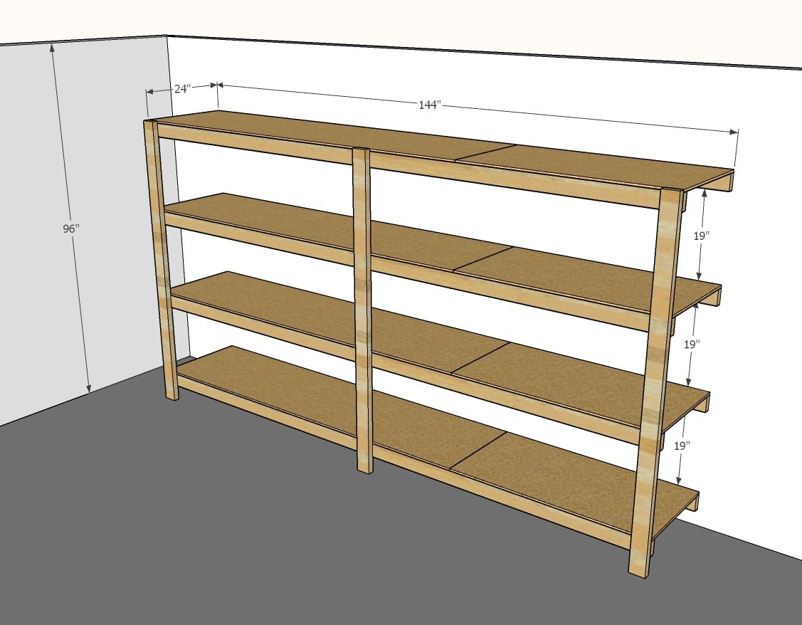 BEST DIY Garage Shelves (Attached to Walls) dimension diagram 1