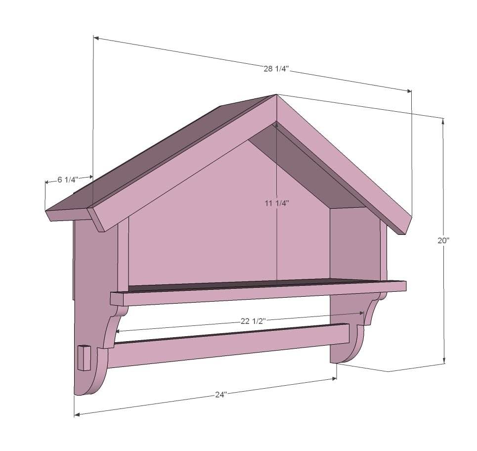 Birdhouse Bath Shelf with Towel Bar dimension diagram 1