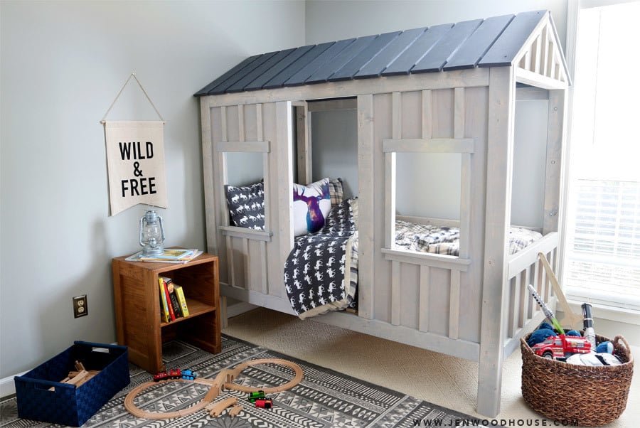 Board and Batten House Shaped Bed by Jen Woodhouse