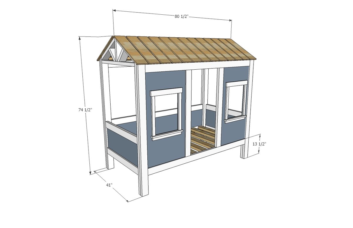 Board and Batten House Shaped Bed by Jen Woodhouse dimension diagram 1