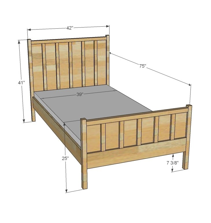 Board and Batten Twin Bed dimension diagram 1
