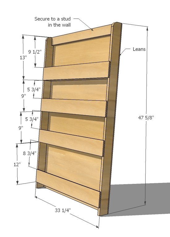 Book or Magazine Ladder Shelf dimension diagram 1