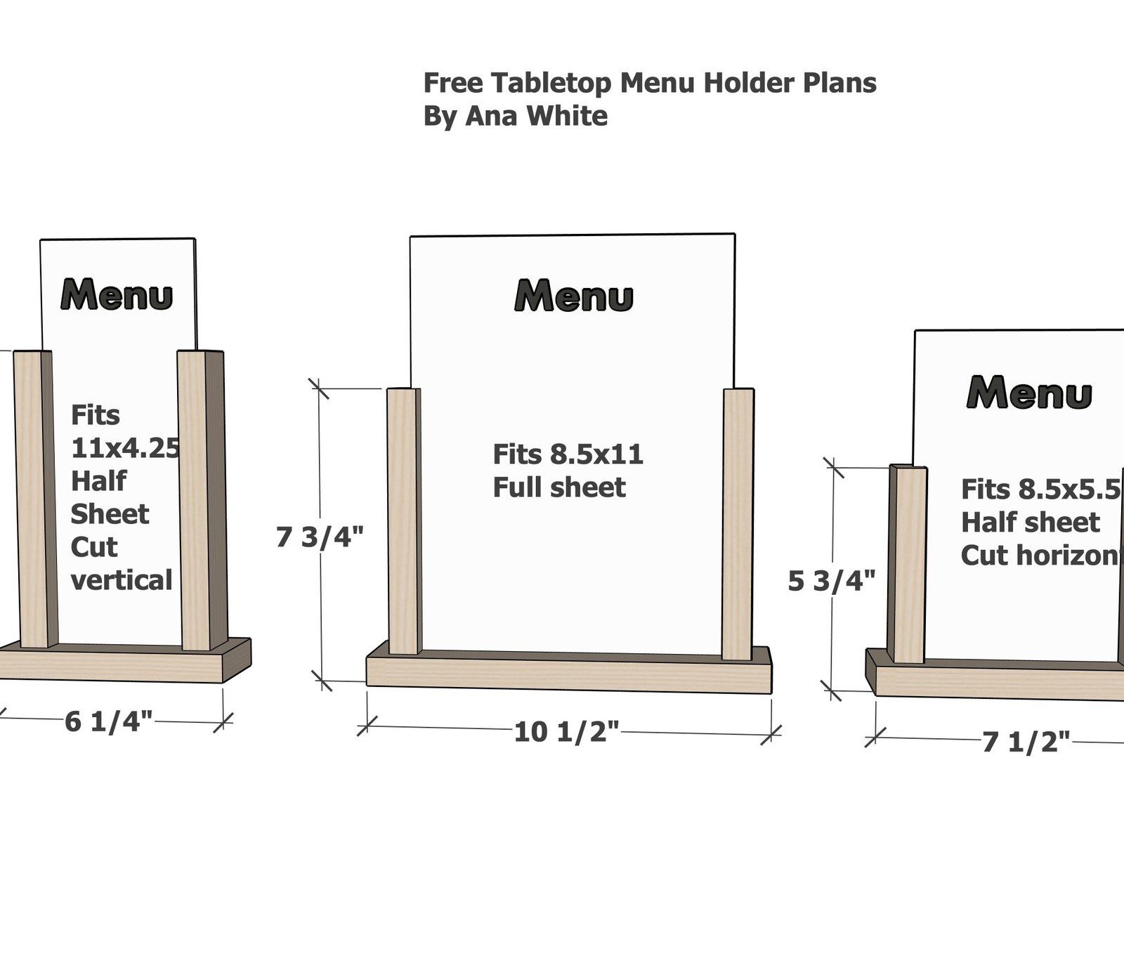 Build Your Own Table Menu Stands dimension diagram 1