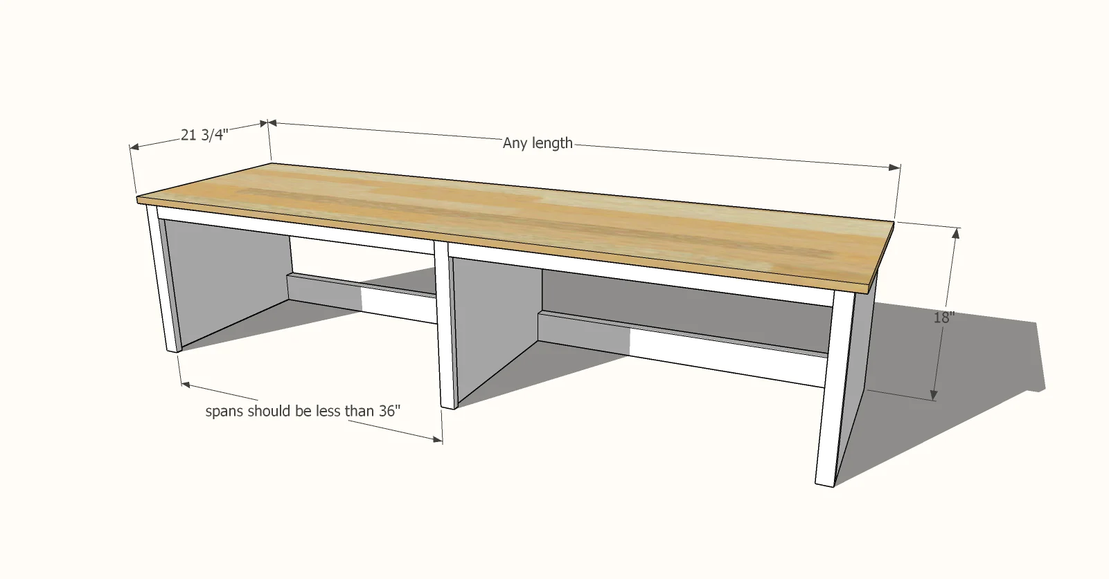 Built in Mudroom Bench with Open Bottom dimension diagram 1