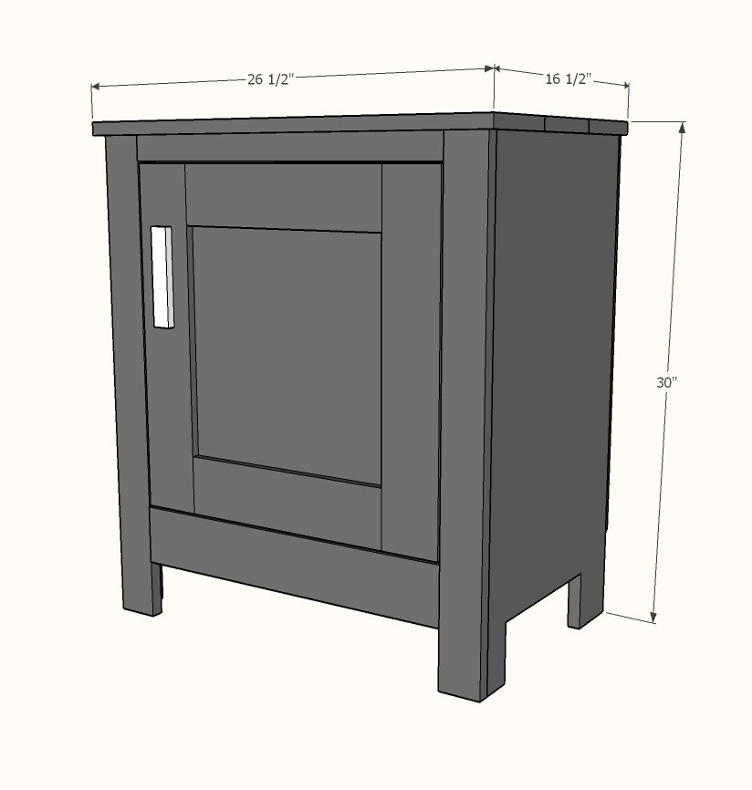 Cabinet Style Farmhouse Nightstand with Door dimension diagram 1