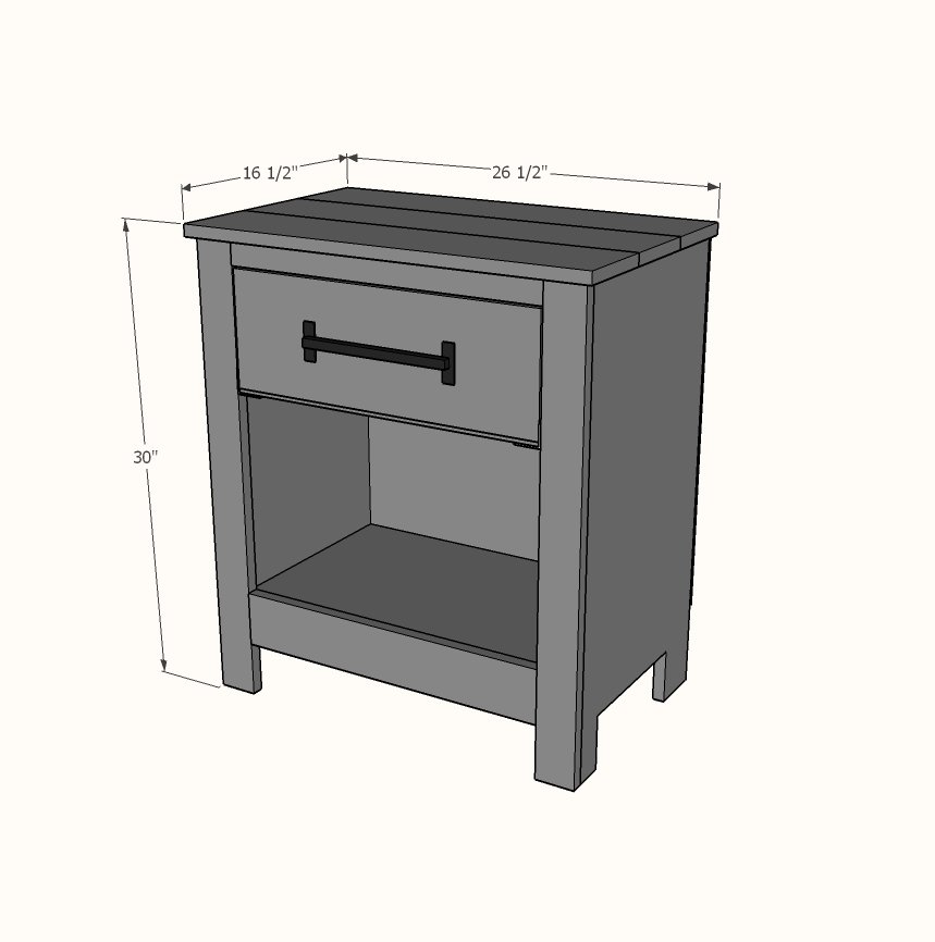 Cabinet Style Farmhouse Nightstand with Drawer dimension diagram 1