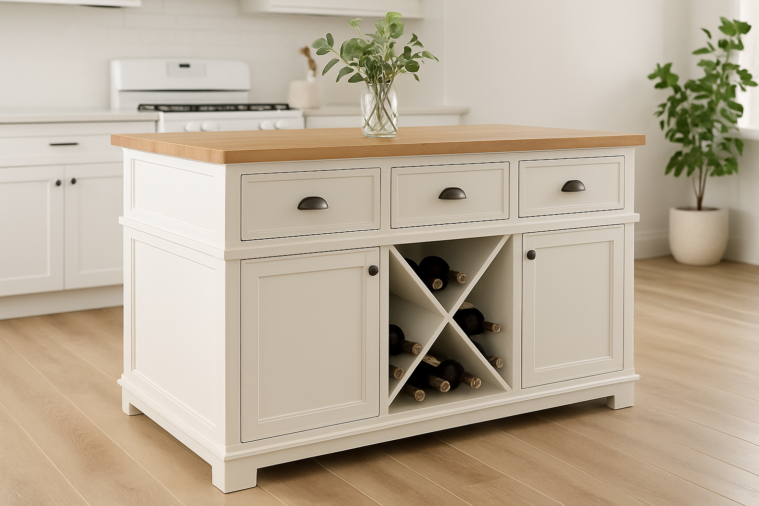 Cabinet Style Kitchen Island with Wine Grid