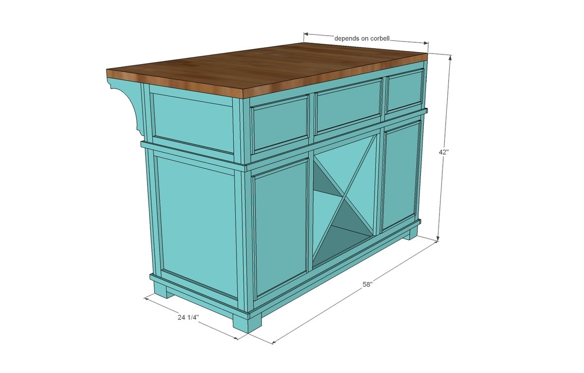 Cabinet Style Kitchen Island with Wine Grid dimension diagram 1