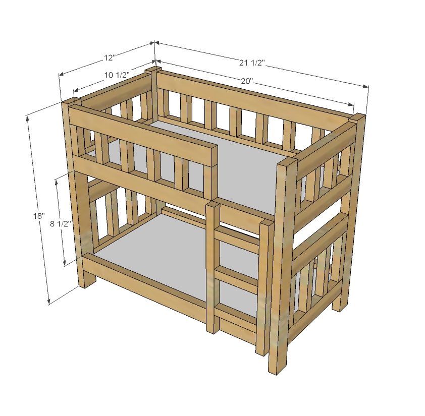 Camp Style Bunk Beds for American Girl or 18 Dolls dimension diagram 1