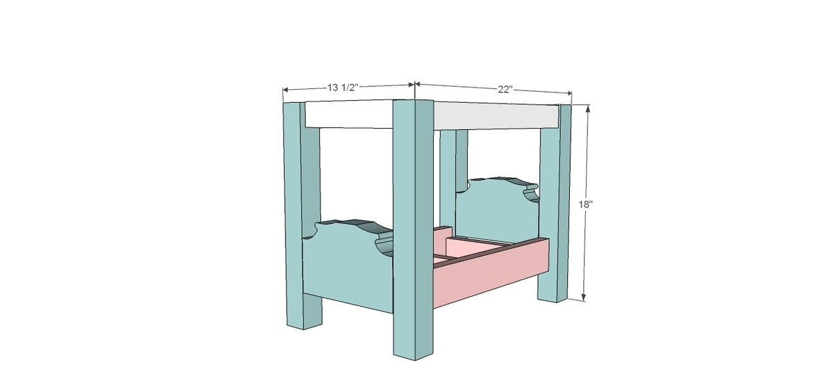 Canopy Doll Bed for American Girls 18" Dolls dimension diagram 1