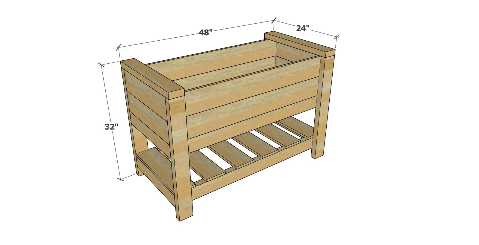 Cedar Fence Picket Raised Planter with Shelf dimension diagram 1