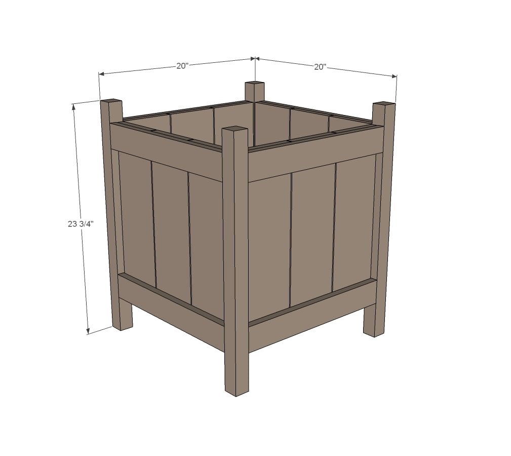 Cedar Planters with 2x2 Legs dimension diagram 1
