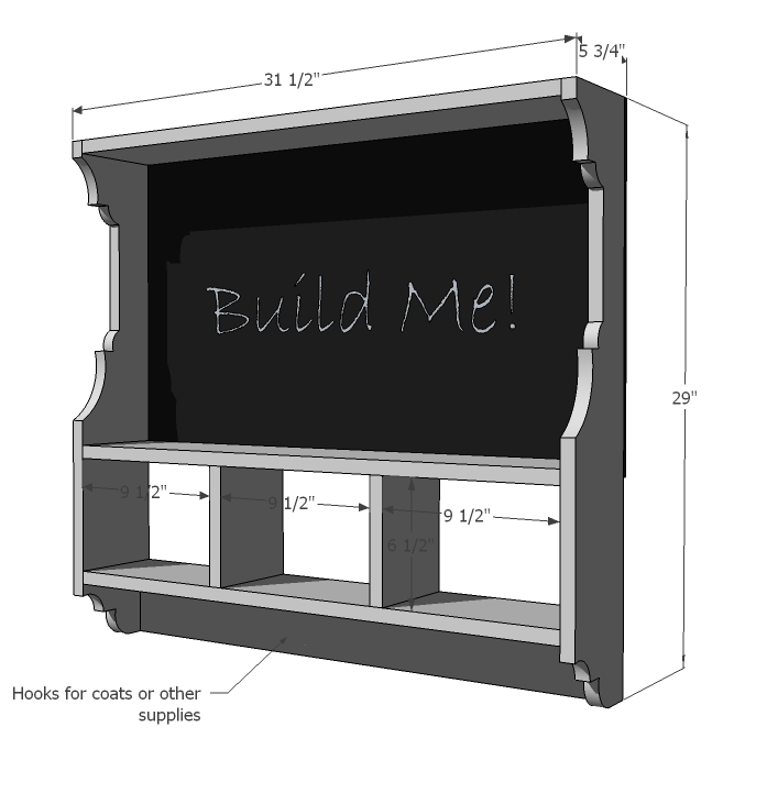 Chalkboard Cubby Shelf dimension diagram 1
