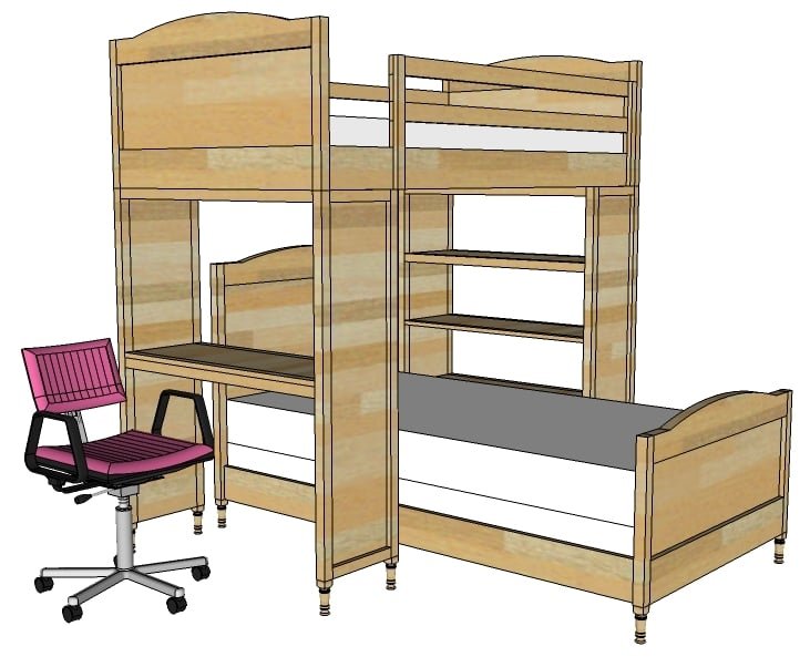 Chelsea Bunk Bed System Desk or Bookshelf Supports