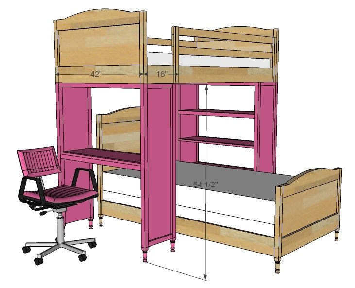 Chelsea Bunk Bed System Desk or Bookshelf Supports dimension diagram 1