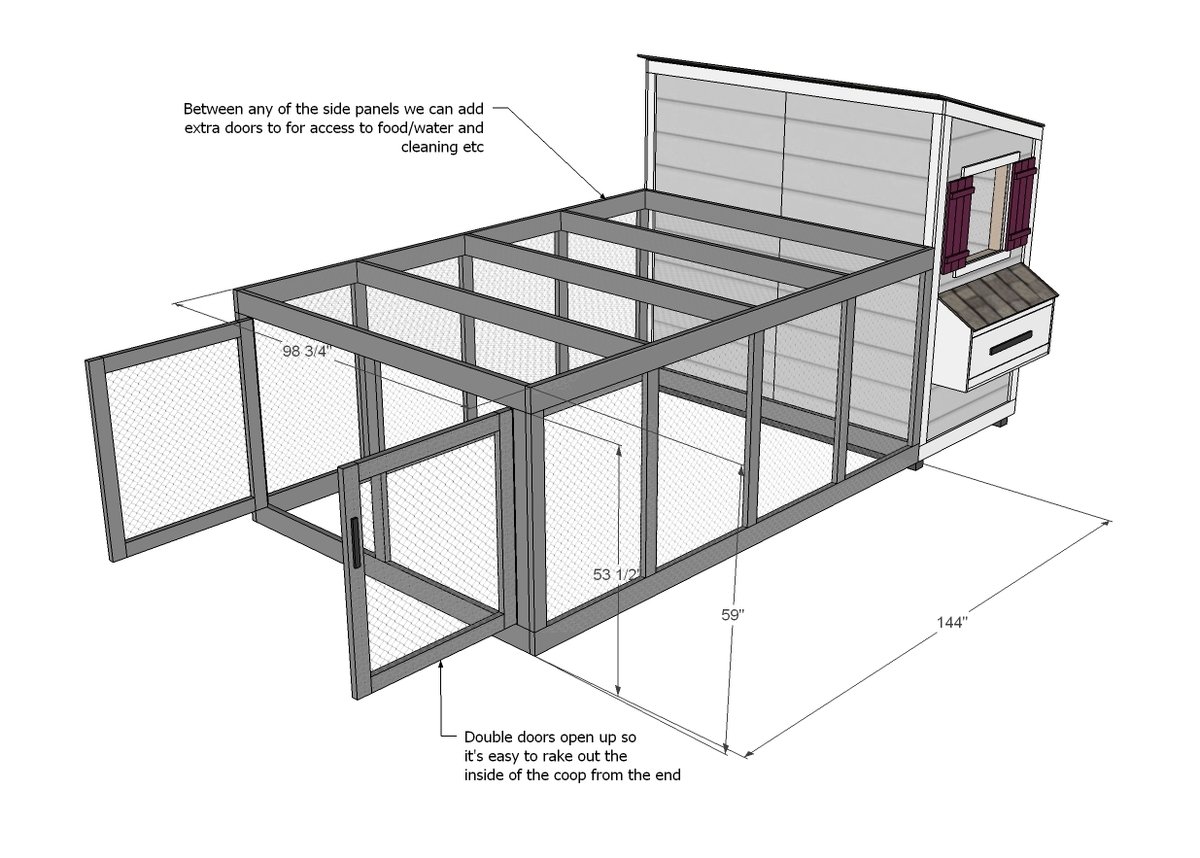 Chicken Coop Run for Shed Coop dimension diagram 1