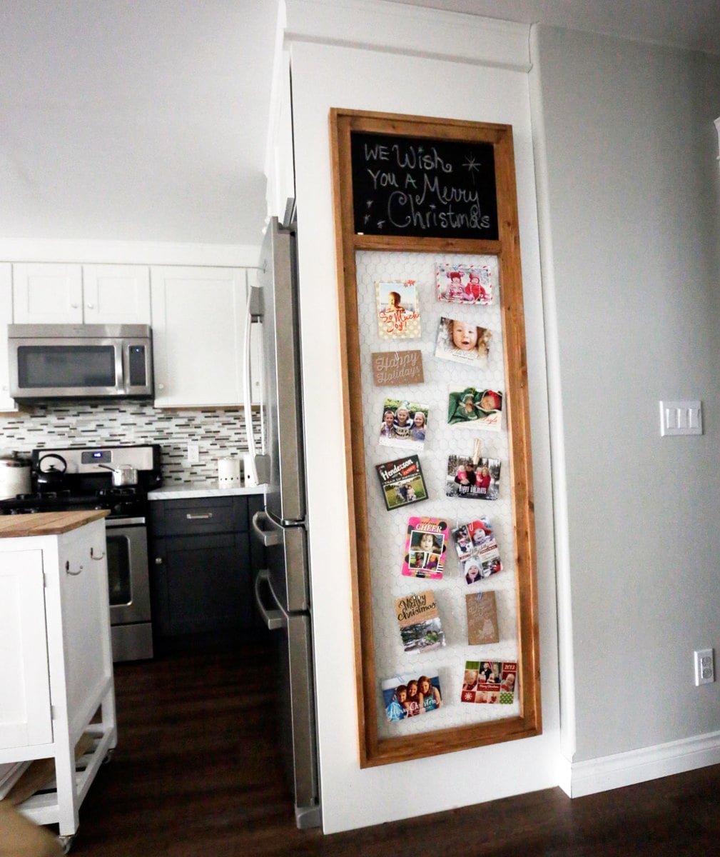 Christmas Card Display Frame with Chicken Wire and Chalkboard