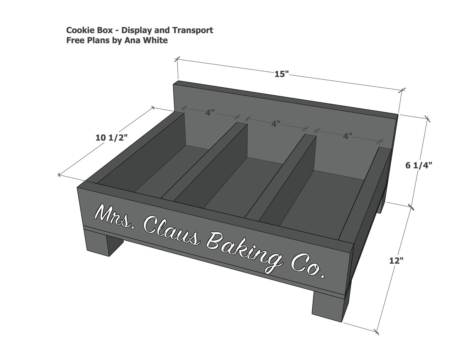 Christmas Cookie Box or Serving Display dimension diagram 1