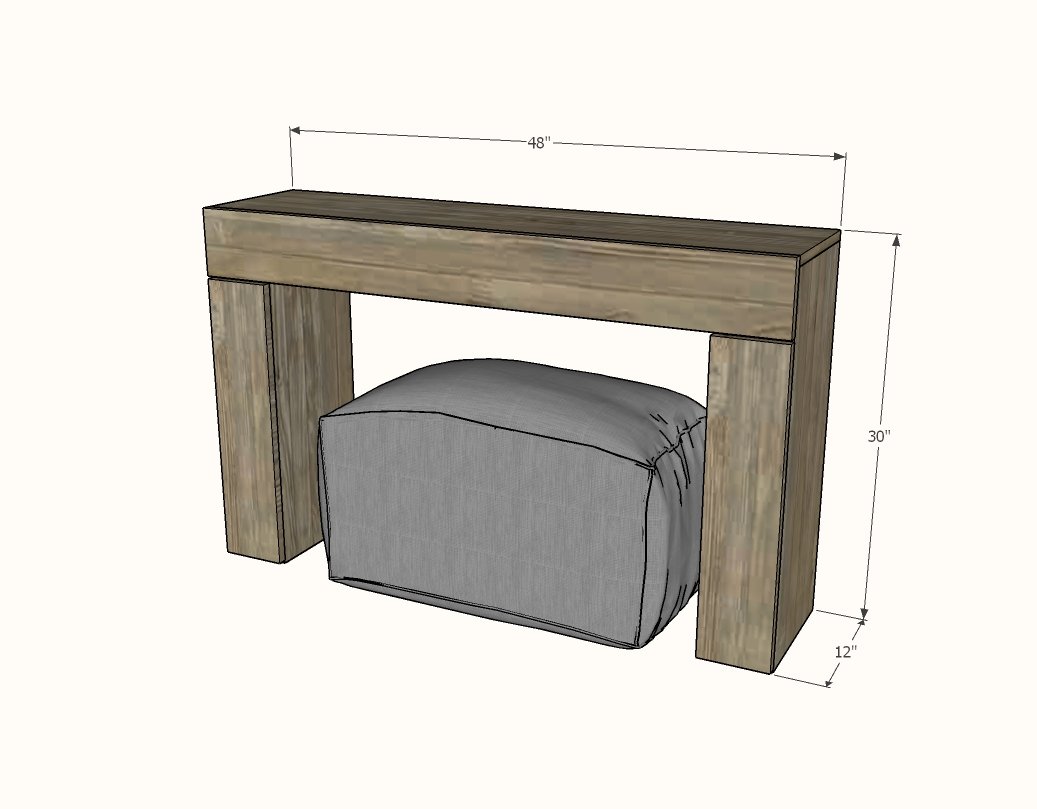 Chunky Console Table Desk with Flip Down Keyboard Tray dimension diagram 1