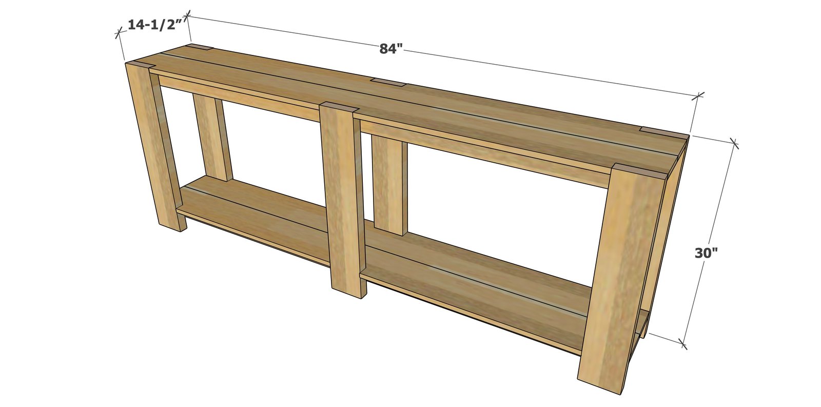 Chunky Leg Grand Console Table dimension diagram 1