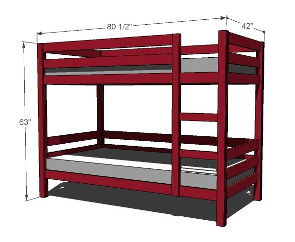 Classic Bunk Beds dimension diagram 1