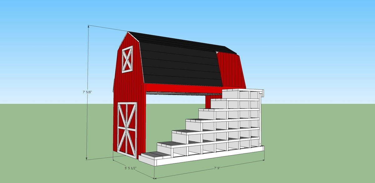 Classic Red Barn Bunk Bed dimension diagram 1