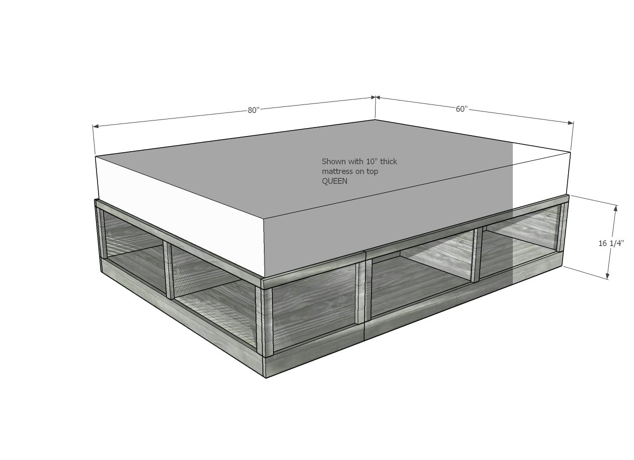 Classic Storage Bed (Queen) dimension diagram 1