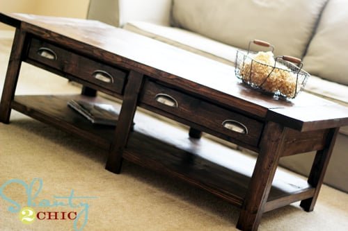 Classic Wood Coffee Table with Two Drawers and Shelf