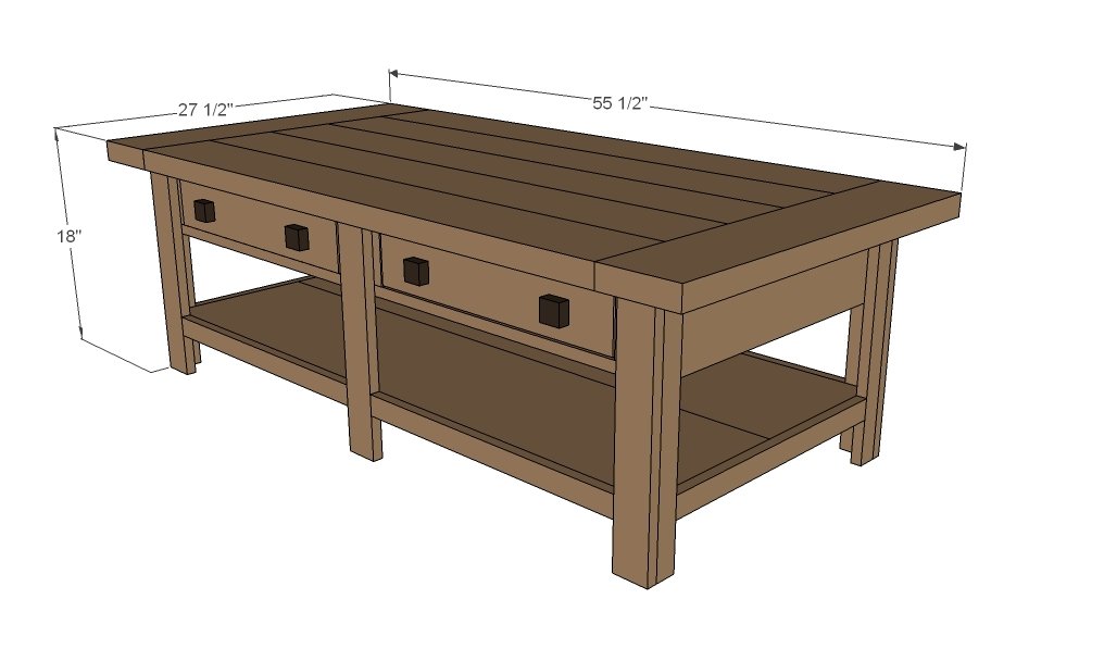 Classic Wood Coffee Table with Two Drawers and Shelf dimension diagram 1
