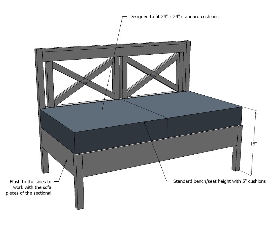 Classic X-Back Loveseat Sectional Add-On — step 1