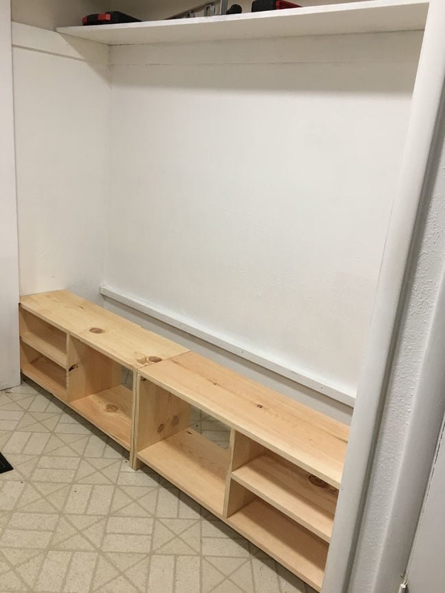 Closet Mudroom Bench with Hinge Up Boot Storage Compartment — step 5