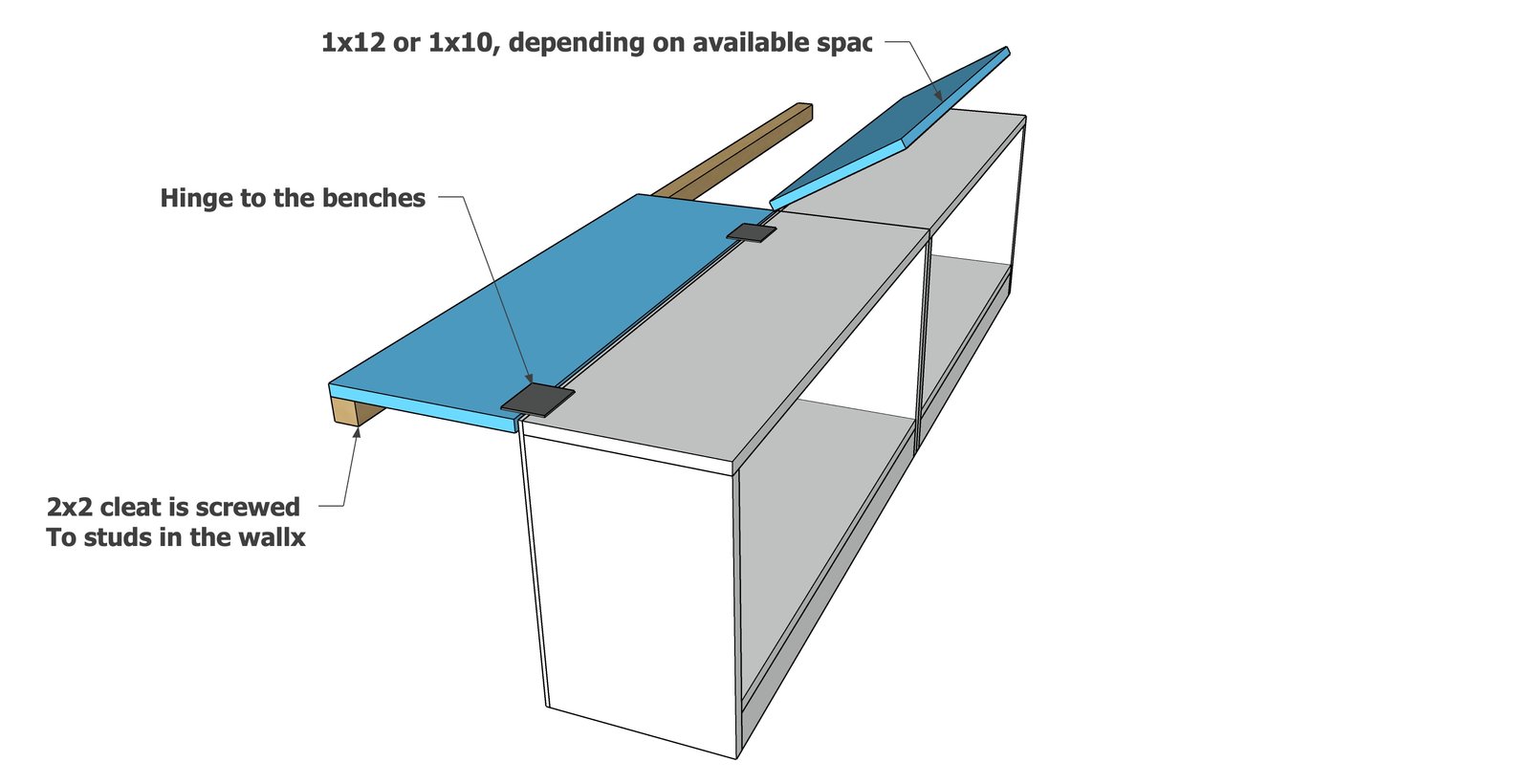 Closet Mudroom Bench with Hinge Up Boot Storage Compartment — step 6