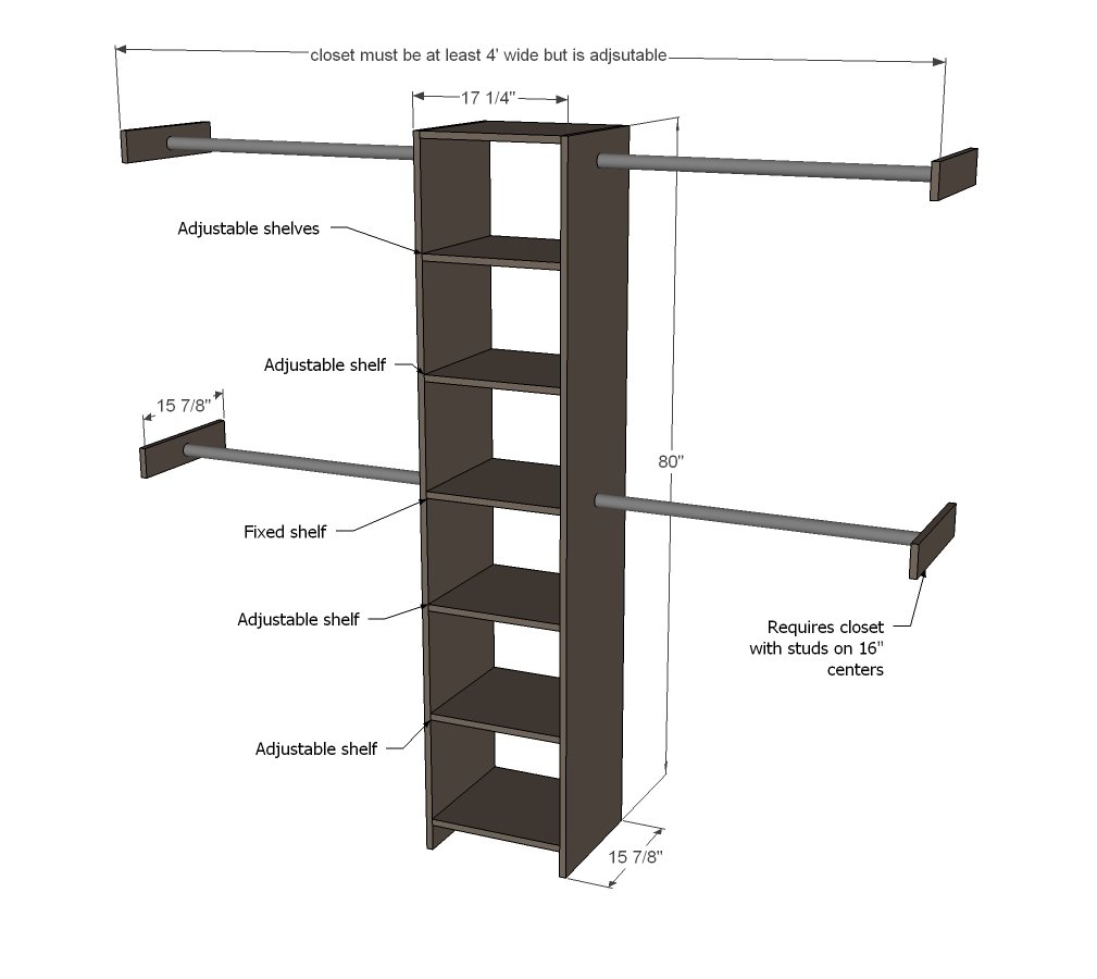 Closet Organizer from One Sheet of Plywood dimension diagram 1