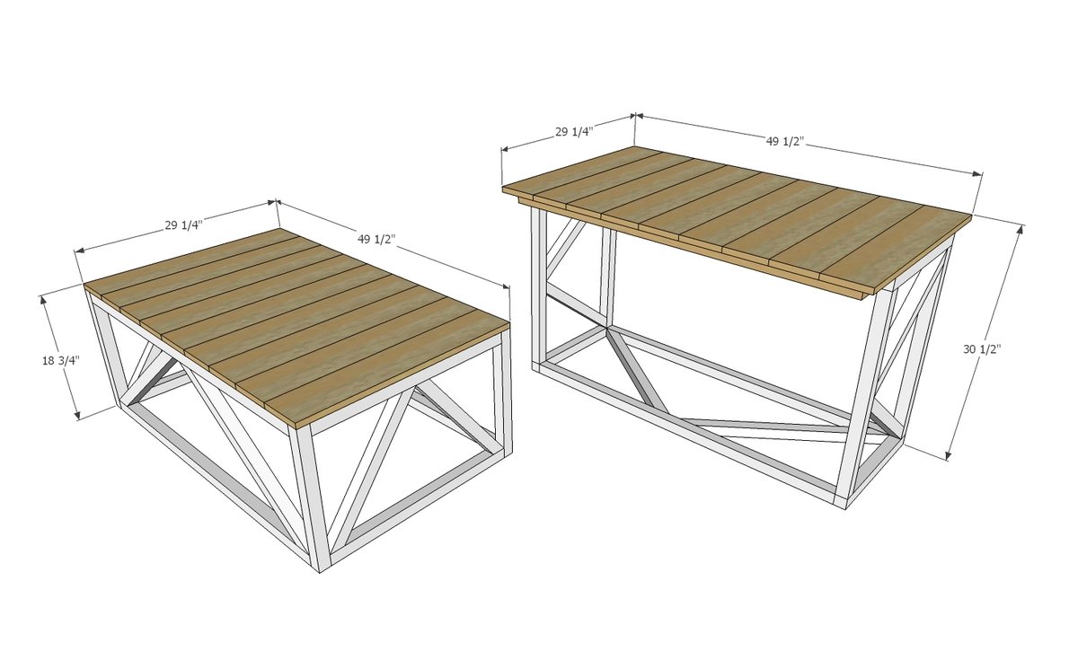 Coffee Table Converts to Dining Table from Wild Rose Tiny House dimension diagram 1