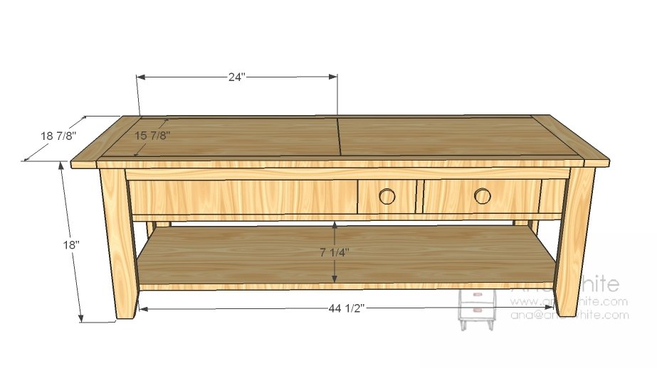 Coffee Table with Inset Top Storage dimension diagram 1