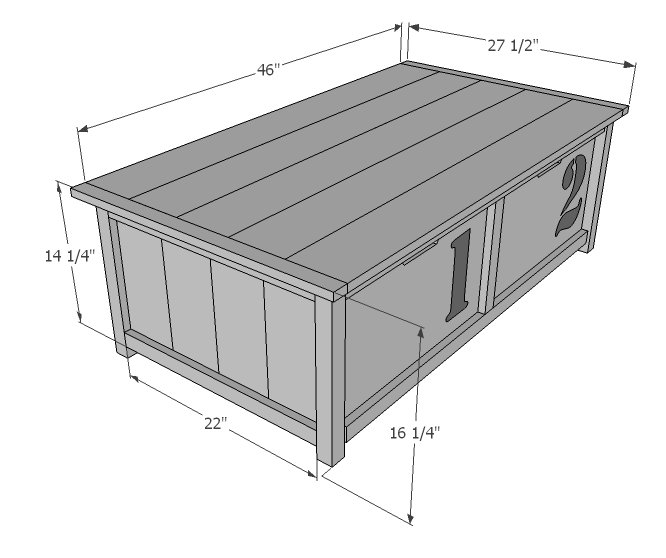 Coffee Table with Trundle Toy Box dimension diagram 1