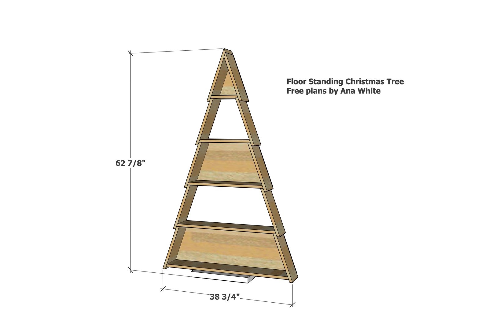 Collapsible Standing Wood Christmas Tree Shelf dimension diagram 1