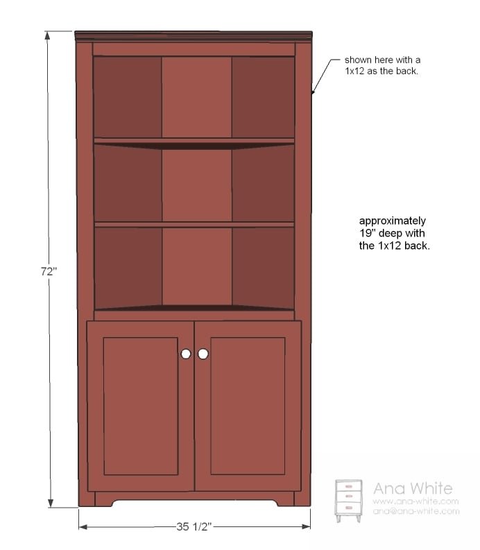 Corner Cupboard dimension diagram 1
