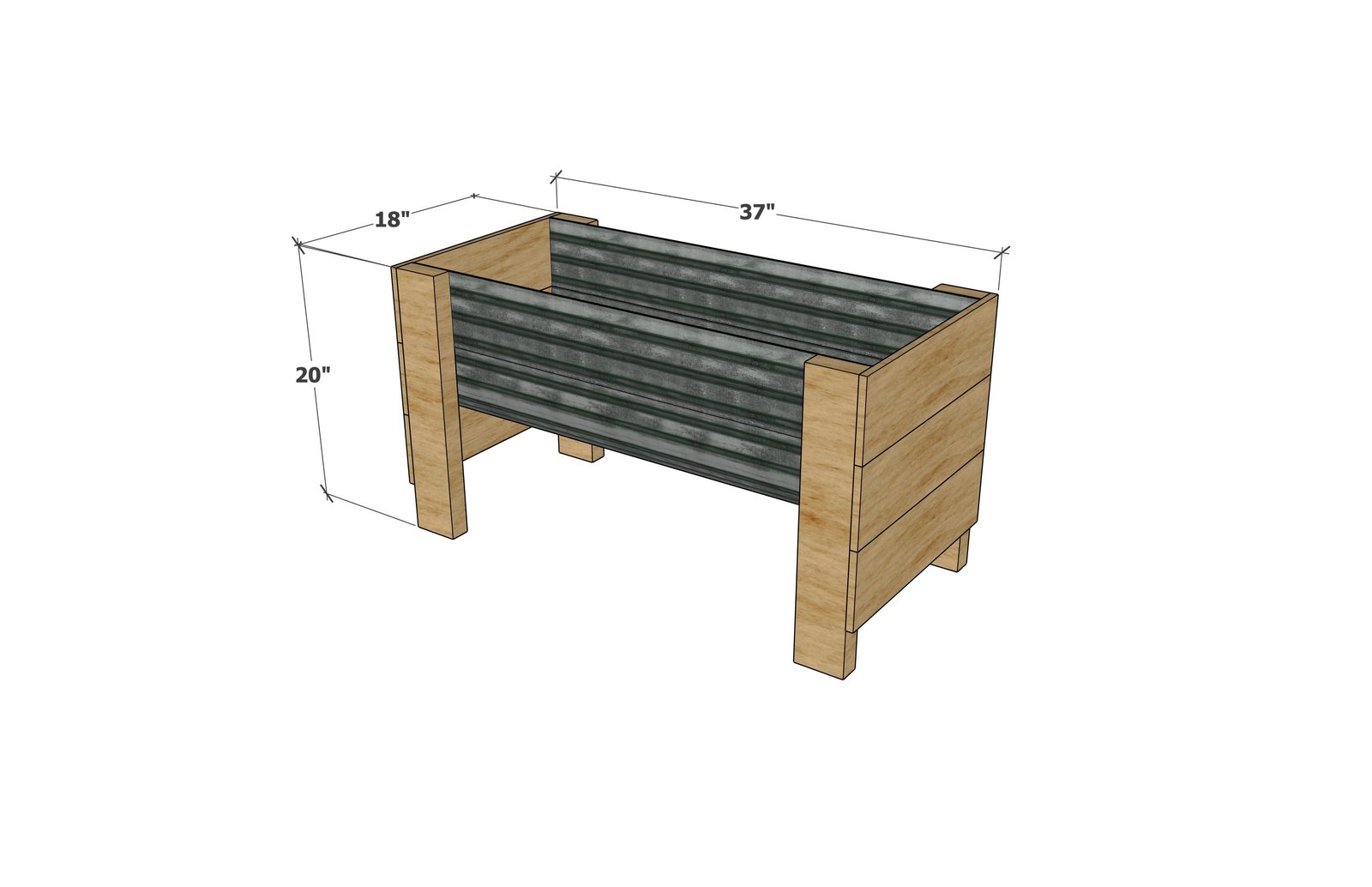 Corrugated Metal Raised Planter dimension diagram 1