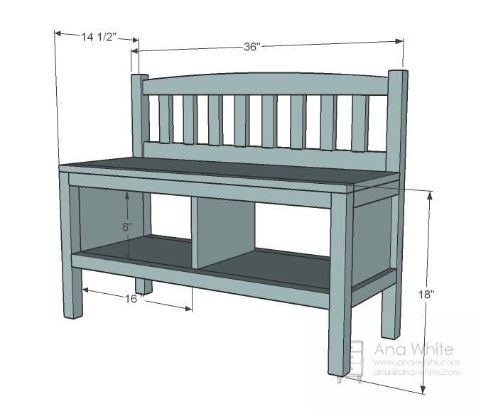 Cottage Bench with Storage Cubbies dimension diagram 1