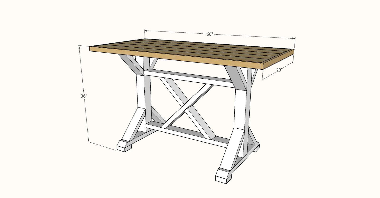 Counter Height Fancy X Farmhouse Table dimension diagram 1