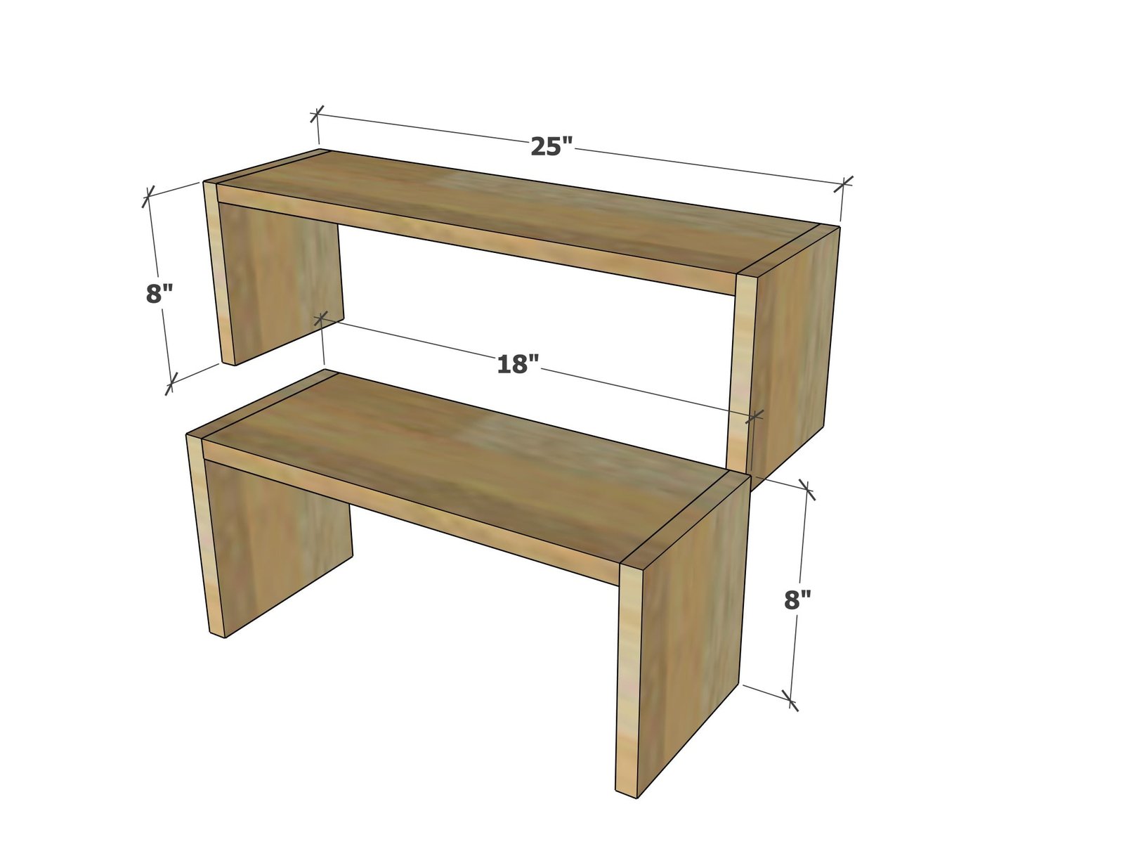 Countertop or In-Cabinet Shelf Riser dimension diagram 1