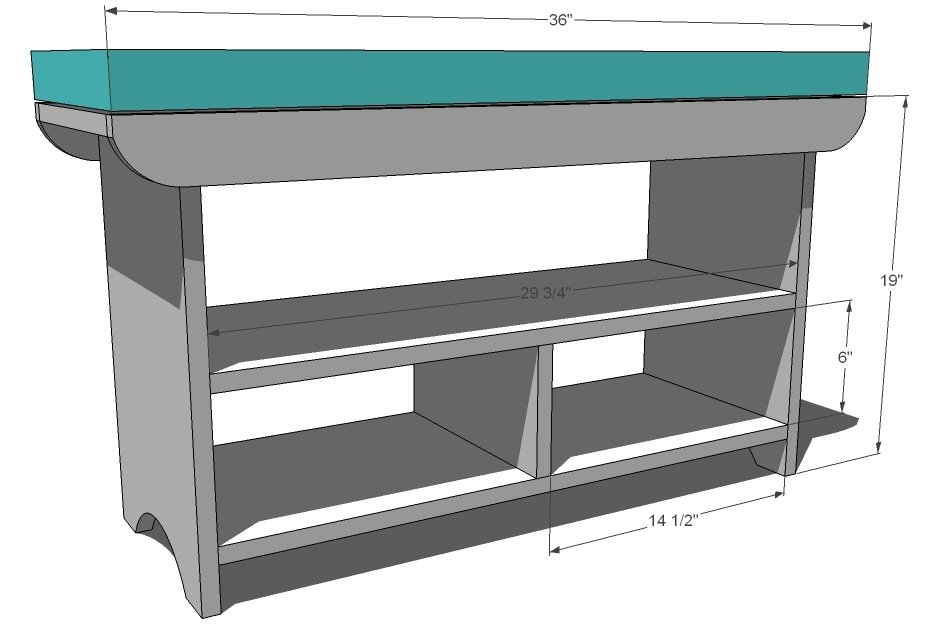 Country Shoe Bench dimension diagram 1