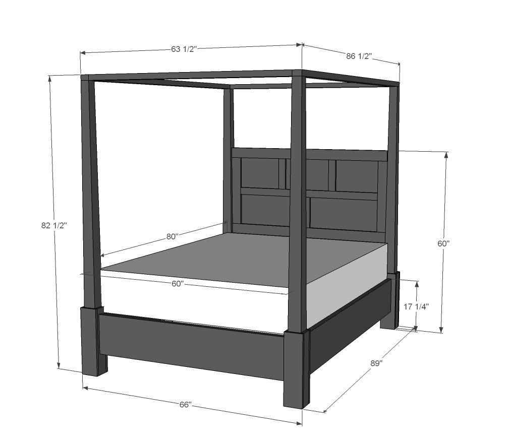 Dawsen Canopy or Poster Bed dimension diagram 1