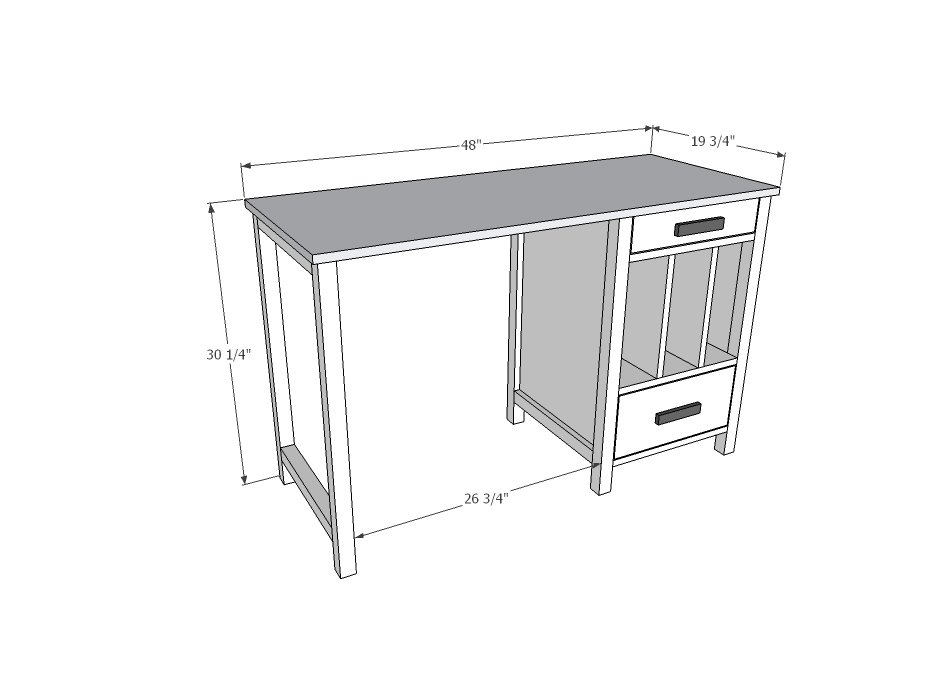 Desk with Drawers and File Cubby Slots dimension diagram 1